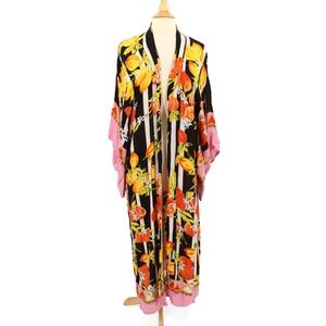 Free People Ciao Bella Stripe Kimono Floral Print Multicolor Duster One Size